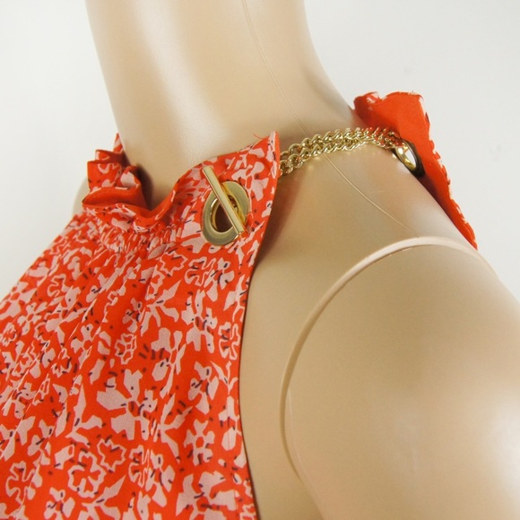 DEREK LAM 10 CROSBY Red Floral Sleeveless Silk Layered Dress - Picture 3 of 5